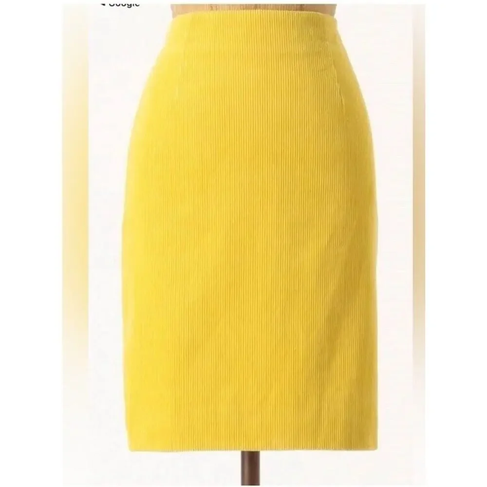 Anthropologie Skirt Women's 4 Maeve Pencil Corduroy Yellow 100% Cotton - Picture 3 of 6